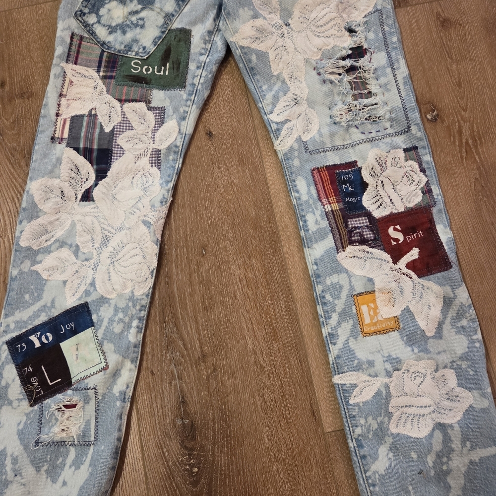 Levi 501 Button Fly Upcycled Patchwork Denim Jean… - image 16